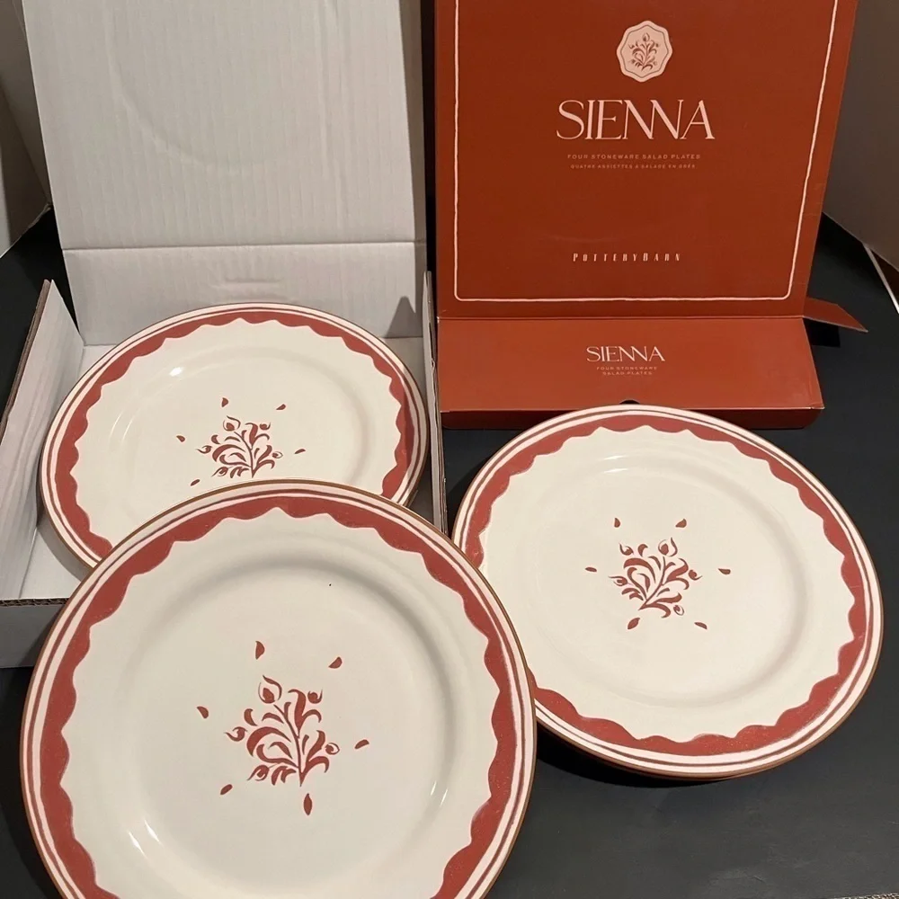 New in Box Pottery Barn Stoneware Salad Plates Sienna Pattern